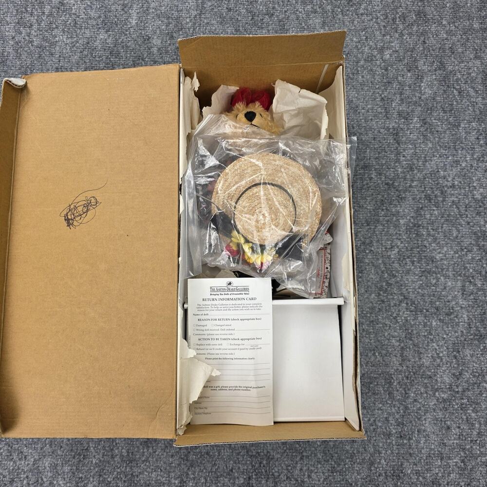 Vintage 1995 Gallery Teddies Addie In September Artist Bear 10 In Hat Dress Box - Picture 2 of 13